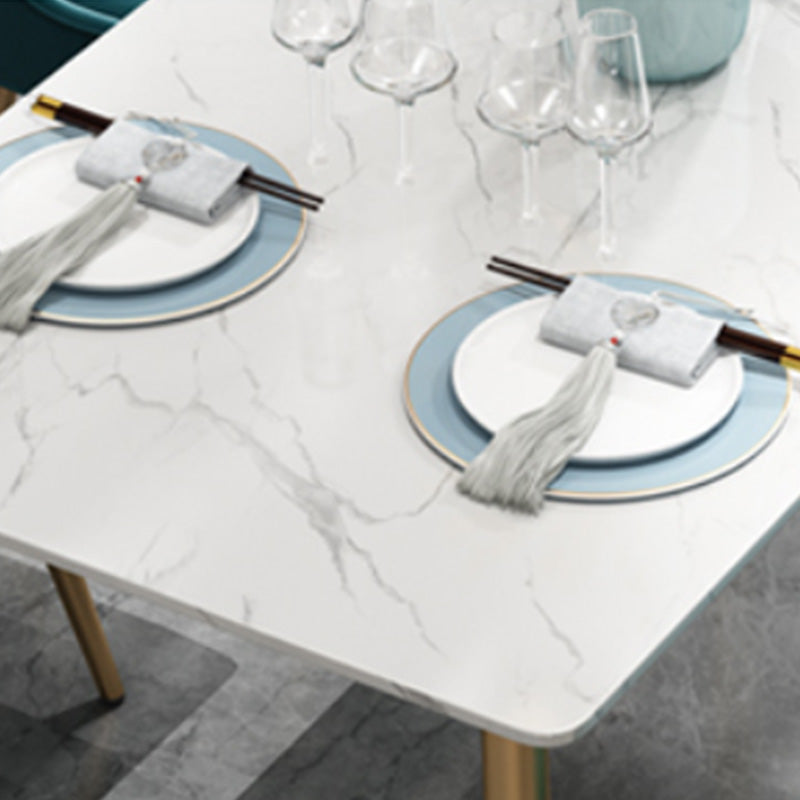 Rectangle Golden Base Dining Table Glam Faux Marble Table for Home
