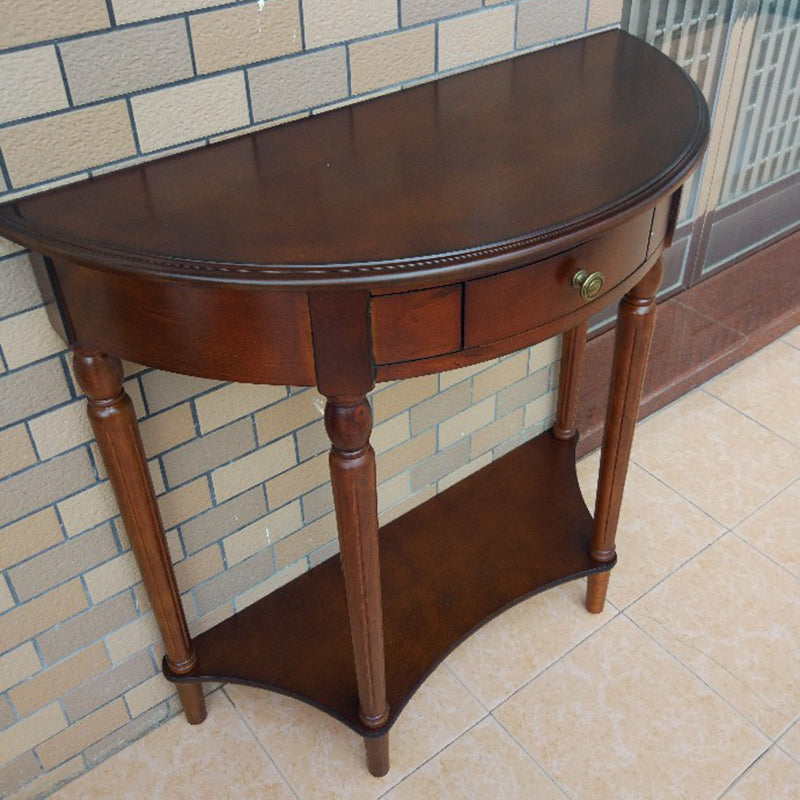 Wood Mid-Century Modern Console Table Half Moon Single Drawer Sofa Table