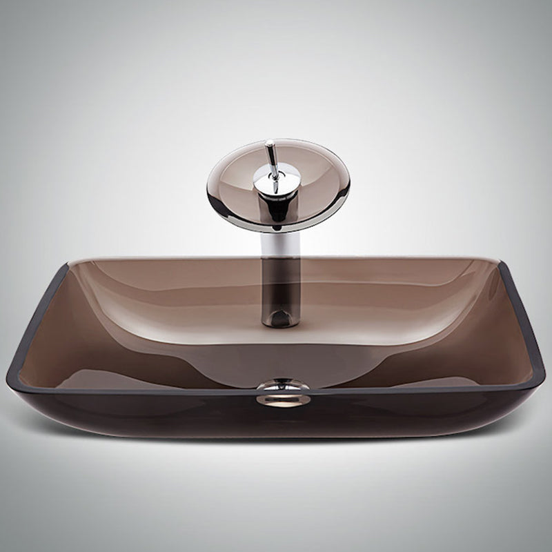 Modern Vessel Sink Oval Glass with Pop-Up Drain and Faucet Vessel Lavatory Sink