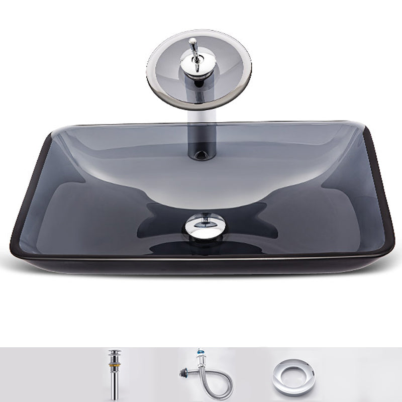 Modern Vessel Sink Oval Glass with Pop-Up Drain and Faucet Vessel Lavatory Sink