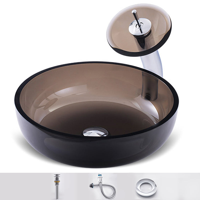 Modern Vessel Sink Oval Glass with Pop-Up Drain and Faucet Vessel Lavatory Sink