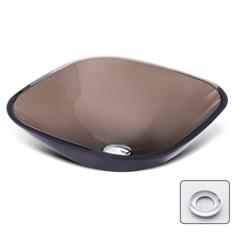 Modern Vessel Sink Oval Glass with Pop-Up Drain and Faucet Vessel Lavatory Sink