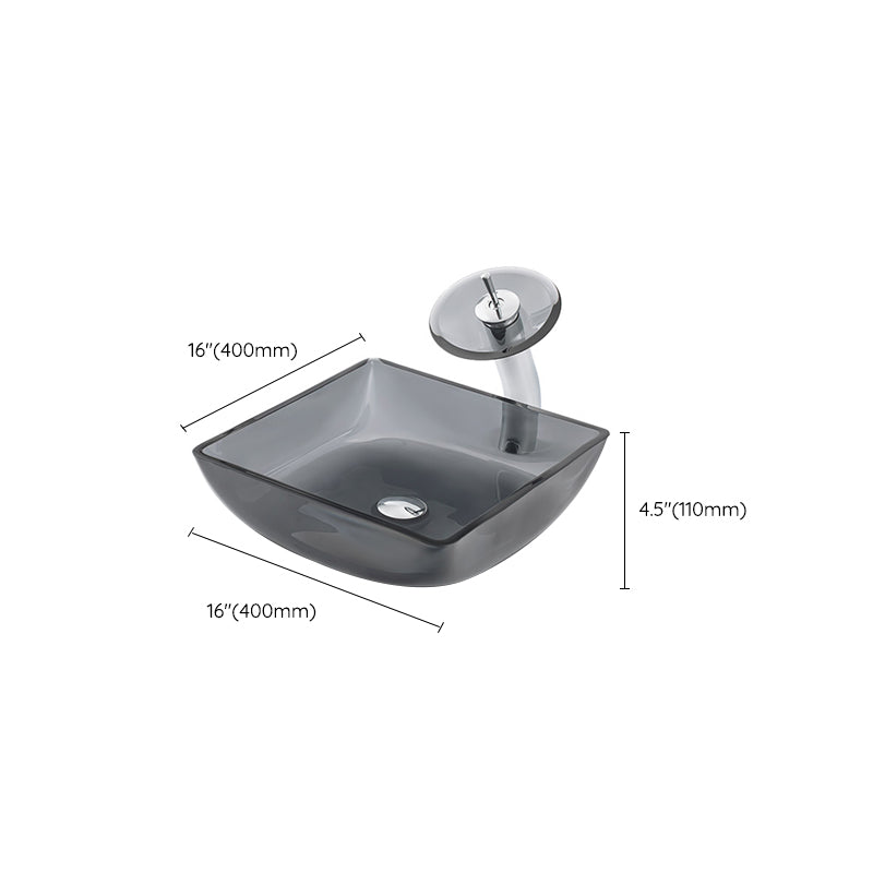 Modern Vessel Sink Oval Glass with Pop-Up Drain and Faucet Vessel Lavatory Sink