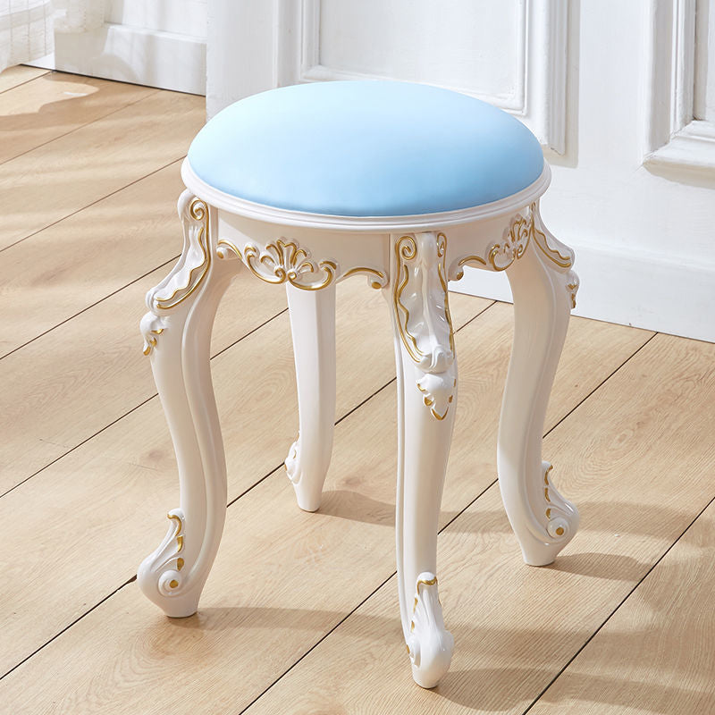 Leather Pouf Stool Craving Upholstered Round Water Resistant Modern Pouf