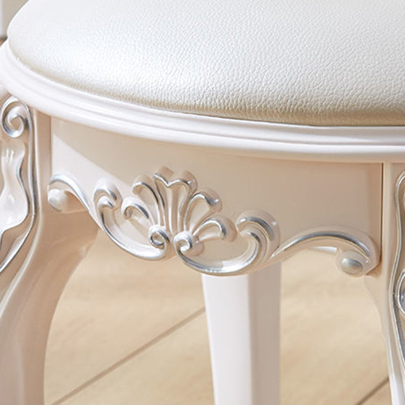 Leather Pouf Stool Craving Upholstered Round Water Resistant Modern Pouf