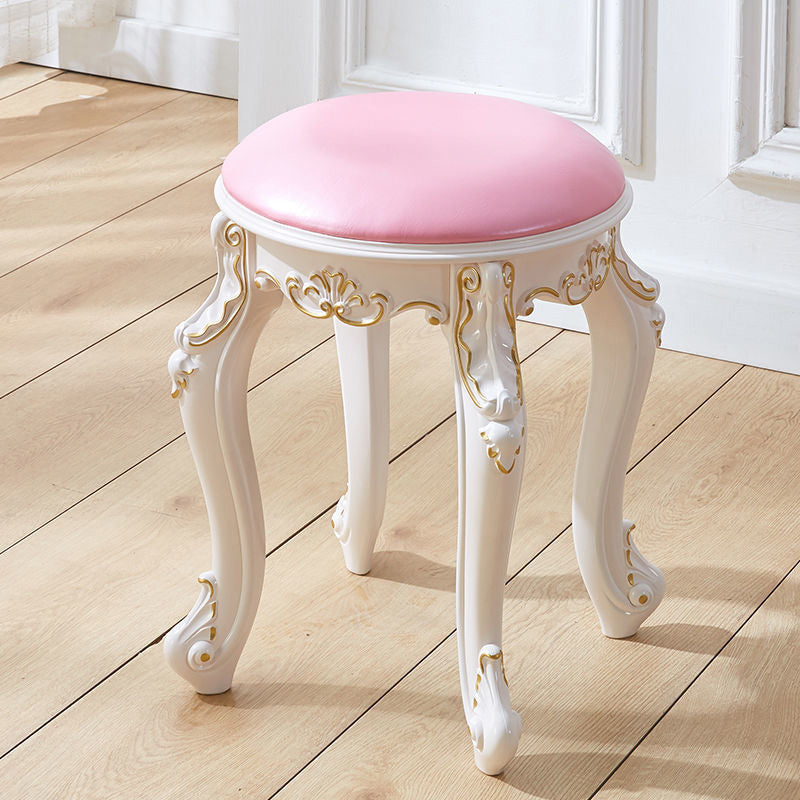 Leather Pouf Stool Craving Upholstered Round Water Resistant Modern Pouf
