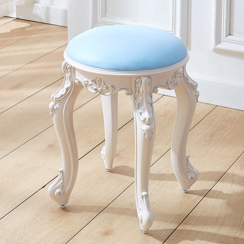 Leather Pouf Stool Craving Upholstered Round Water Resistant Modern Pouf