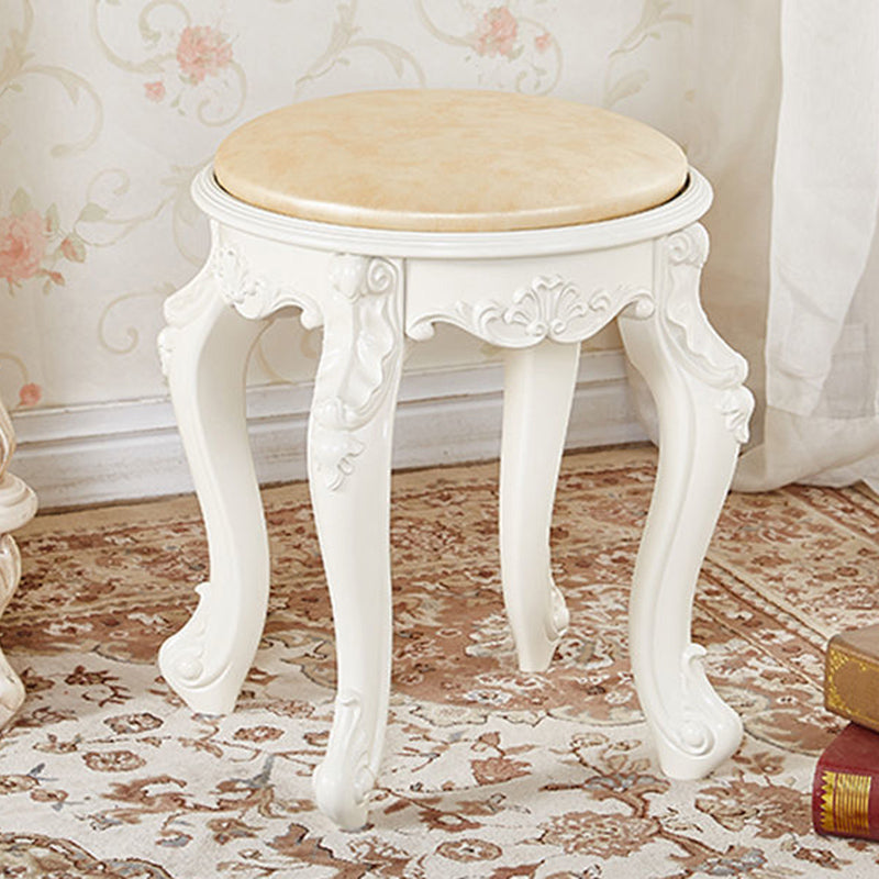 Leather Pouf Stool Craving Upholstered Round Water Resistant Modern Pouf