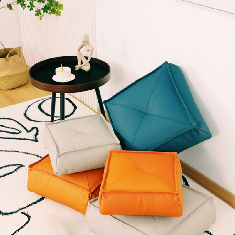 Modern Pouf Ottoman Leather Upholstered Solid Color Tear Resistant Square Ottoman