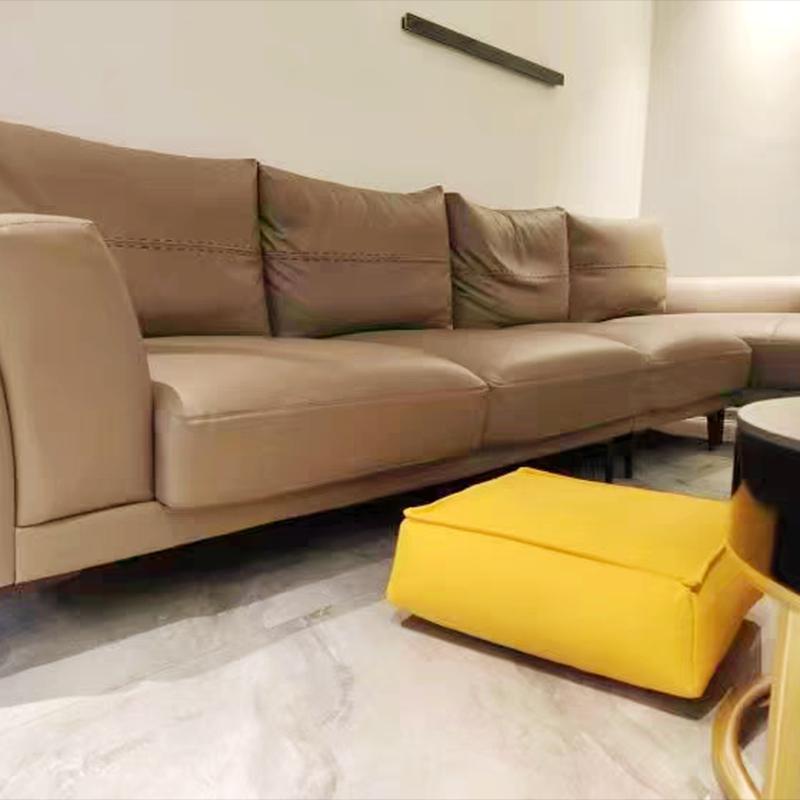 Modern Pouf Ottoman Leather Upholstered Solid Color Tear Resistant Square Ottoman