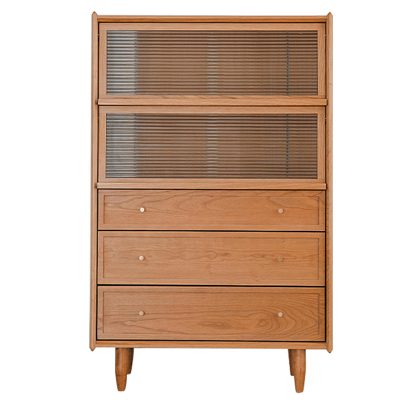 Scandinavian Pine Display Stand Glass Doors Buffet Cabinet with Doors