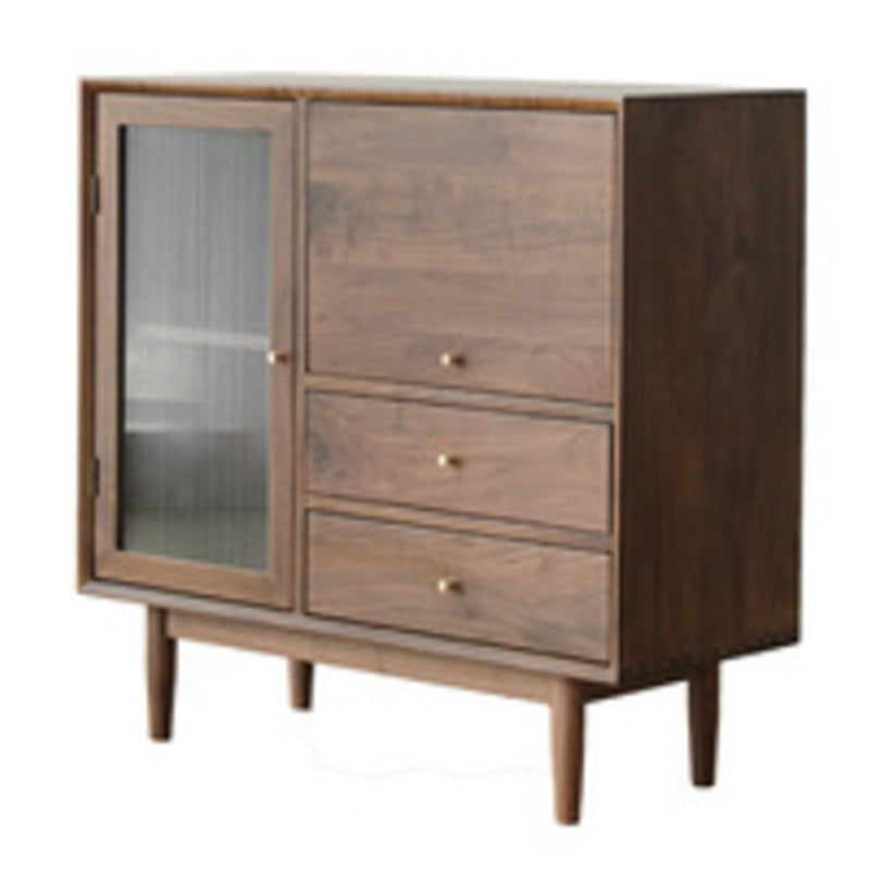 Scandinavian Glass Doors Display Cabinet Pine Storage Cabinet with Doors for Living Room