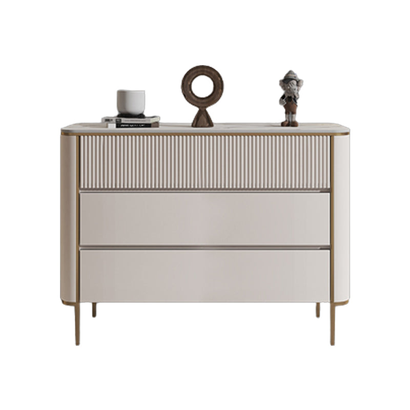 Horizontal Glam Stone Storage Chest Bedroom Chest in White with Drawers