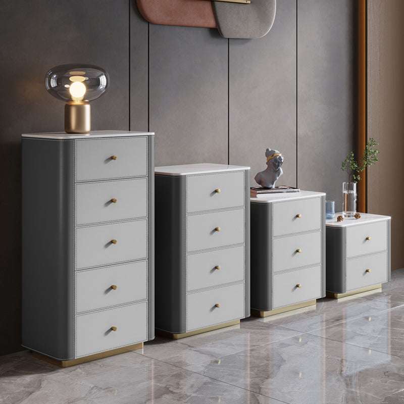 Glam Vertical Storage Chest Stone Bedroom Chest with Drawers