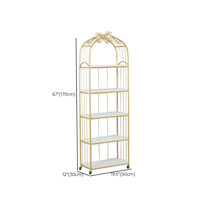 Glam Antique Finish Shelf Bookcase Metal Standard Bookshelf with Rectangular Shelves