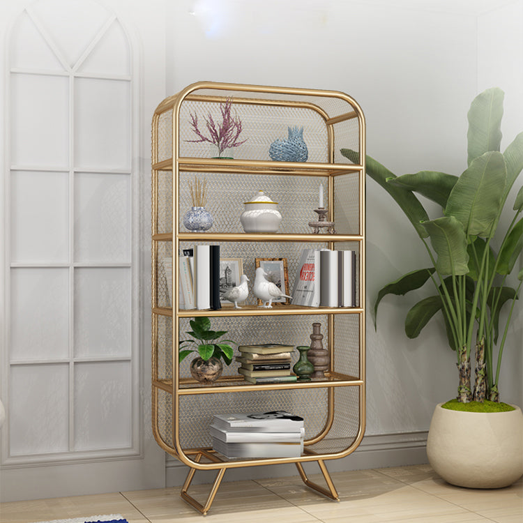 Glam Antique Finish Bookcase Metal Standard Bookshelf with Rectangular Shelves