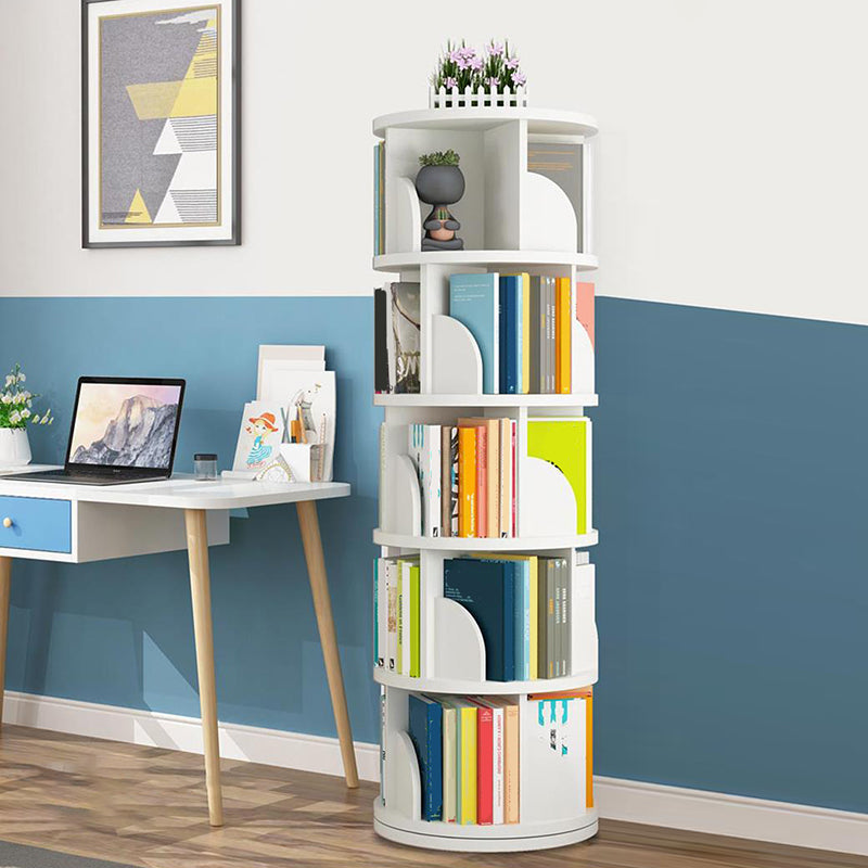 Modern Wooden Rotatable Storage Bookshelf Home Round Bookcase