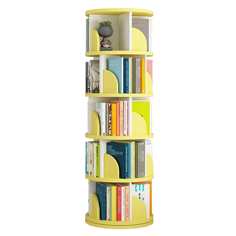 Modern Wooden Rotatable Storage Bookshelf Home Round Bookcase