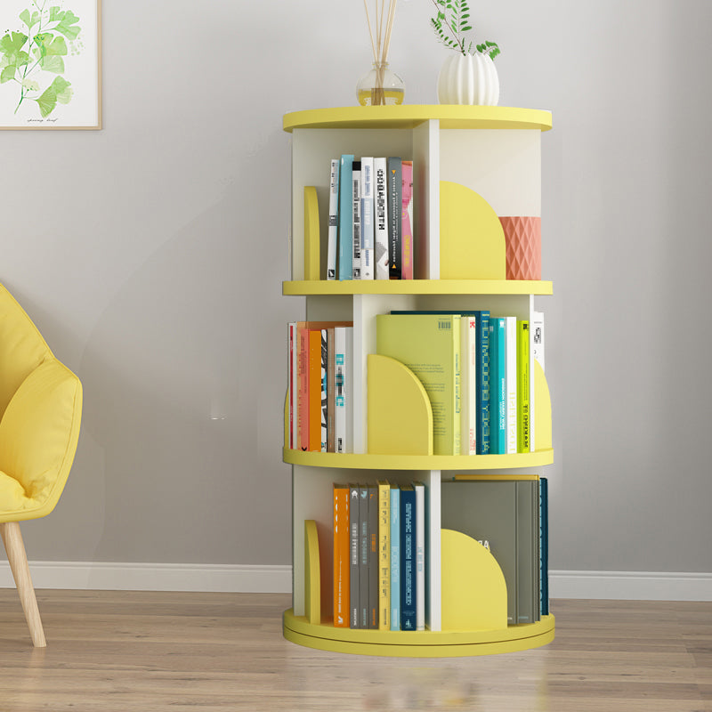 Modern Wooden Rotatable Storage Bookshelf Home Round Bookcase