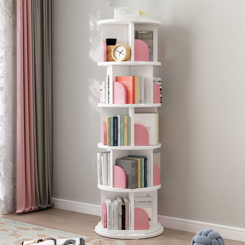 Modern Wooden Rotatable Storage Bookshelf Home Round Bookcase