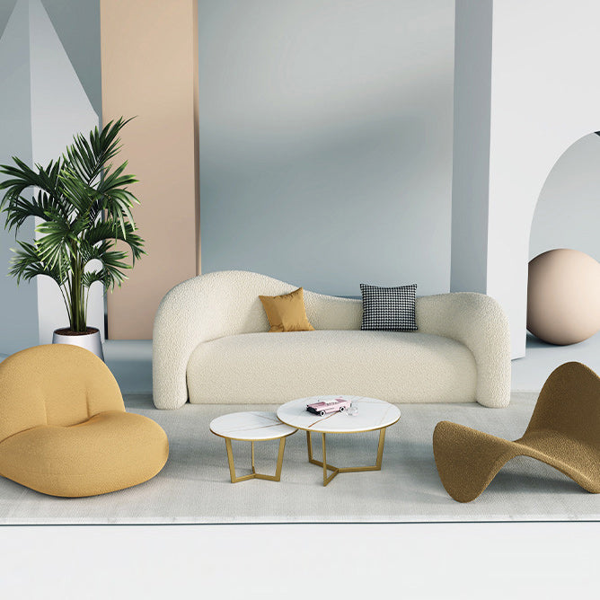 Modern Curved Loveseat Tight Seat Solid Color Sloped Arms Sofa