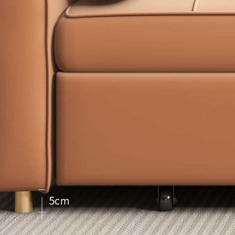 Faux Leather Convertible Sofa Bed with Pillows in Orange for Apartment