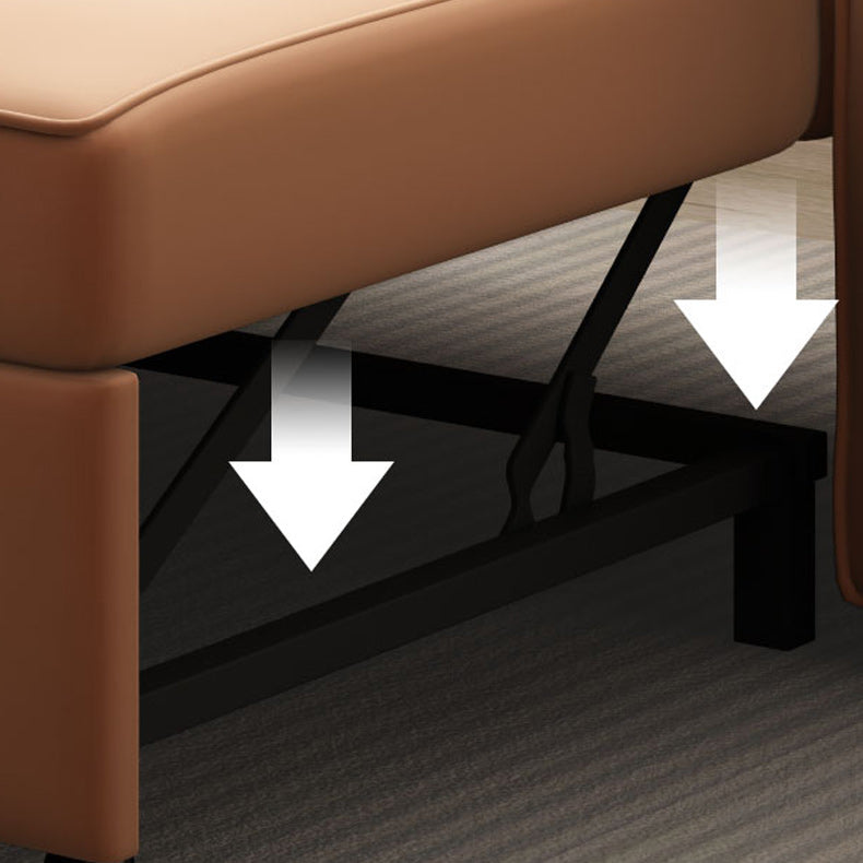 Faux Leather Convertible Sofa Bed with Pillows in Orange for Apartment