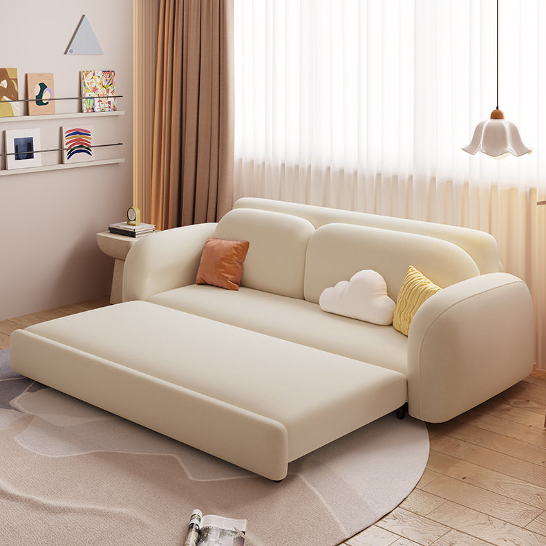 Beige Convertible Sofa Bed Modern Flared Arm Sofa with Pillows