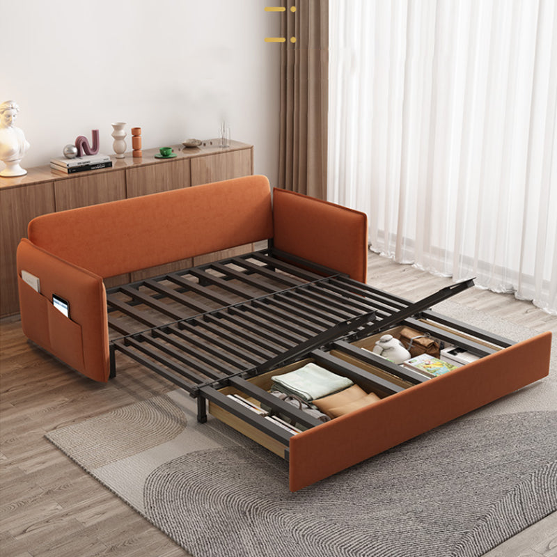 Modern Orange Seating Convertible Sofa Bed with Pillows for Apartment