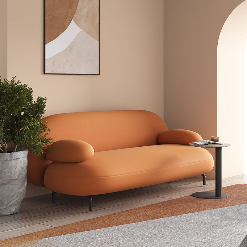 Tight Back Faux Leather Sofa Curved Waterproof Solid Color Settee