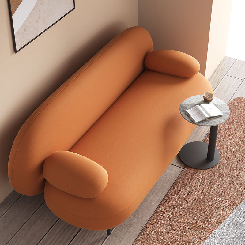 Tight Back Faux Leather Sofa Curved Waterproof Solid Color Settee