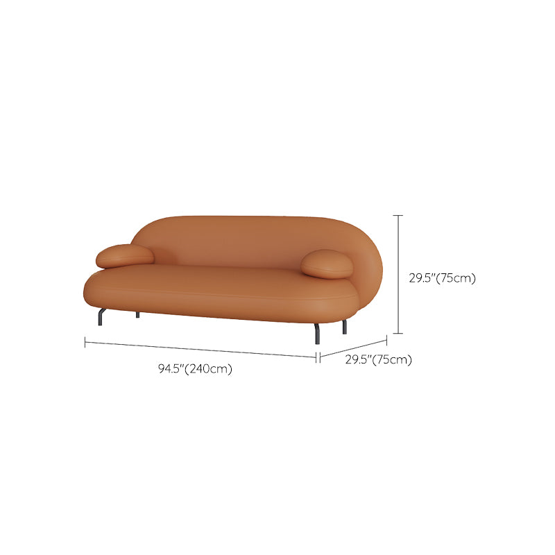 Tight Back Faux Leather Sofa Curved Waterproof Solid Color Settee