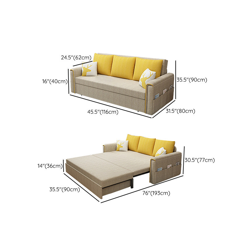 Pillow Included Sofa Futon Square Arm Convertible Sofa with Storage