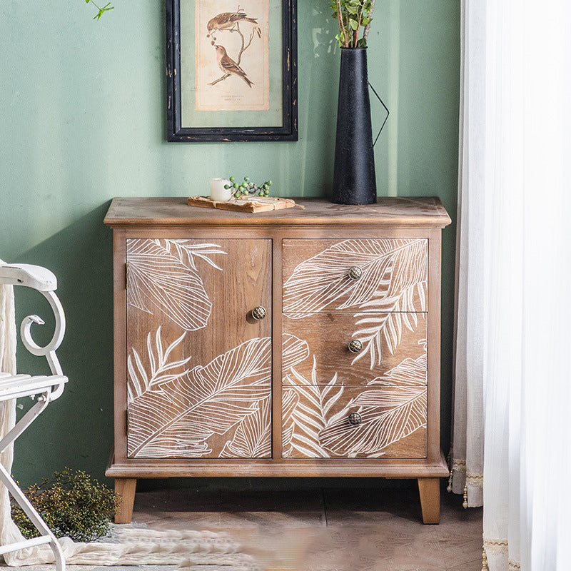 Mid-Century Modern Cabinet Solid Wood Rectangle with Drawer Accent Cabinet