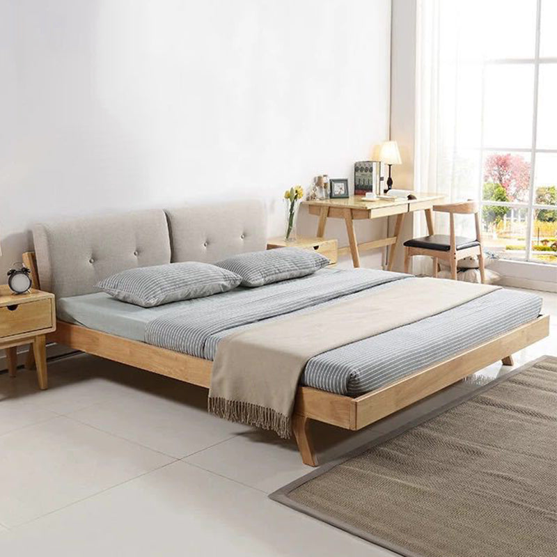 Scandinavian Solid Wood Panel Bed Linen Upholstered Bed with Nailhead Trim