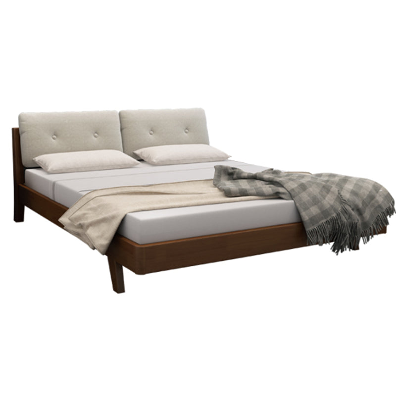 Scandinavian Solid Wood Panel Bed Linen Upholstered Bed with Nailhead Trim