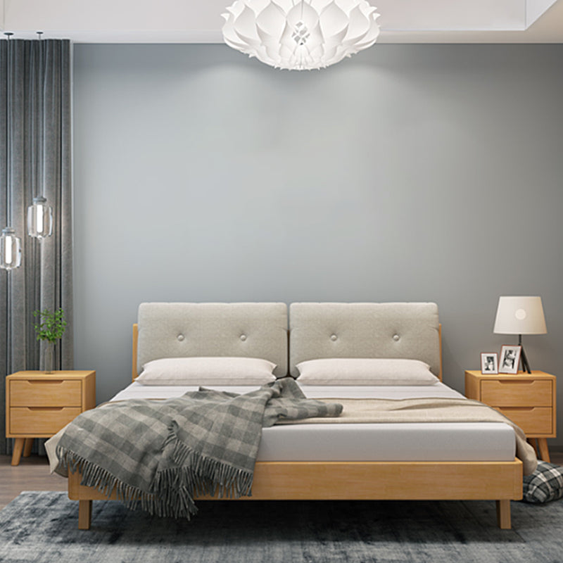 Scandinavian Solid Wood Panel Bed Linen Upholstered Bed with Nailhead Trim