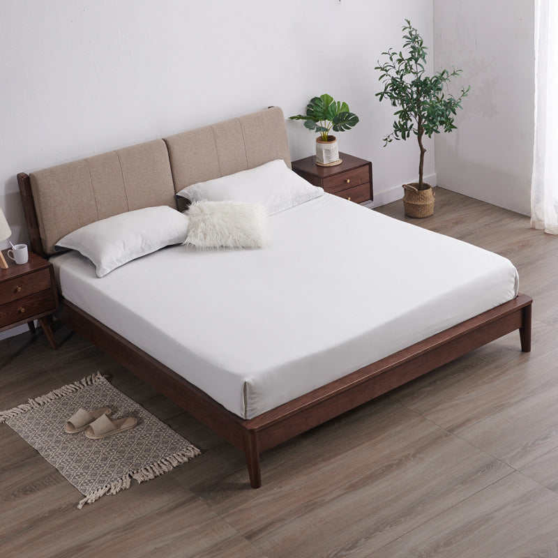 Nordic Solid Wood Bed Frame with Headboard 35.4-inch High Panel Bed in Ash