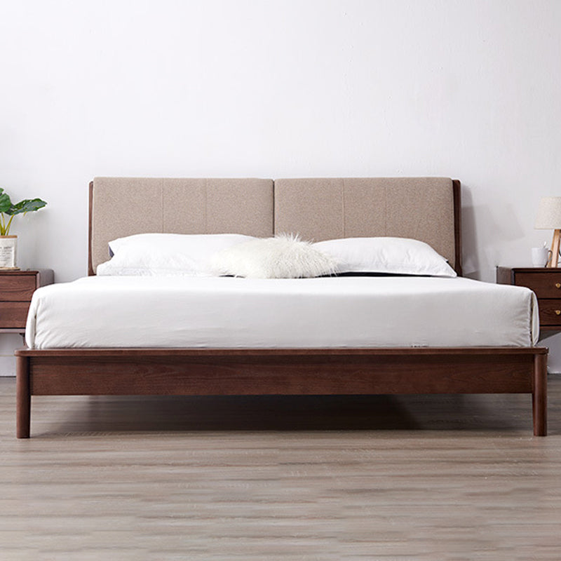 Nordic Solid Wood Bed Frame with Headboard 35.4-inch High Panel Bed in Ash