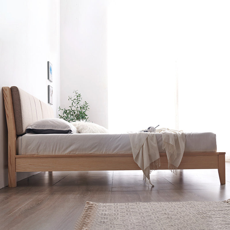 Nordic Solid Wood Bed Frame with Headboard 35.4-inch High Panel Bed in Ash