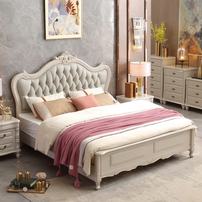 Victorian Style Wood Bed Frame Upholstered Tufted Standard Bed with Nailhead