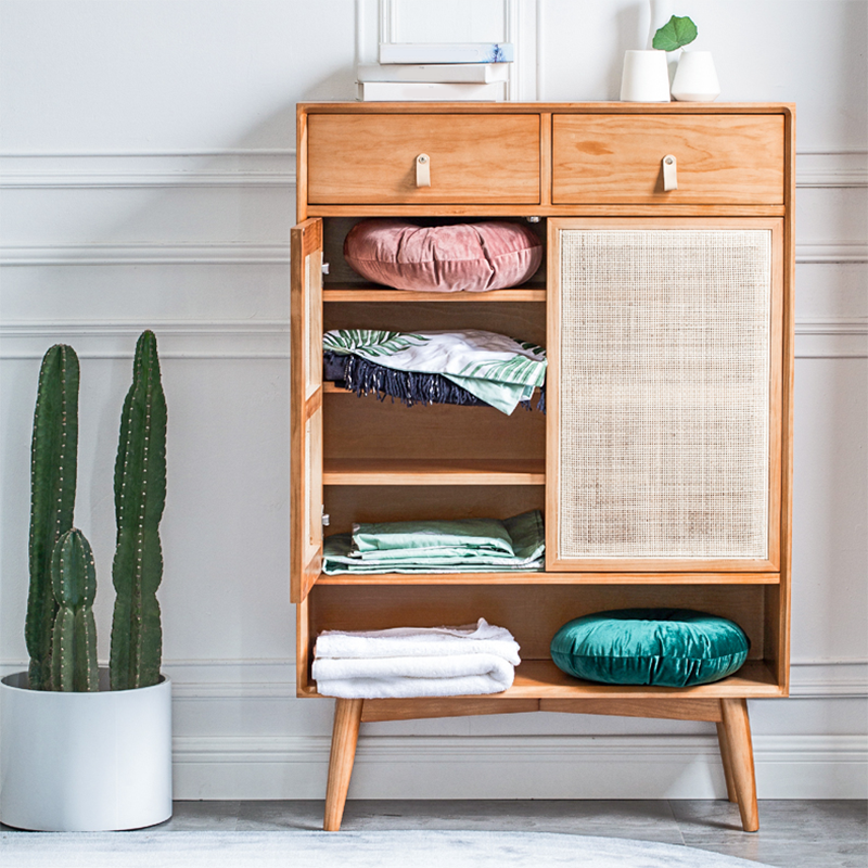 Contemporary Cabinet Rectangle Pine 2 Doors Pendant Pulls Accent Cabinet