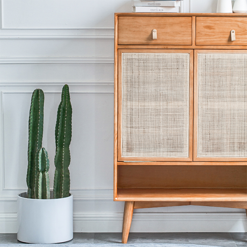 Contemporary Cabinet Rectangle Pine 2 Doors Pendant Pulls Accent Cabinet