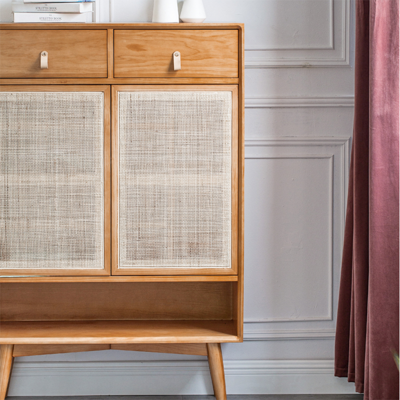 Contemporary Cabinet Rectangle Pine 2 Doors Pendant Pulls Accent Cabinet