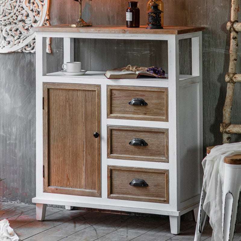 Rectangular Wood Cabinet Industrial Accent Chest in Distressed White