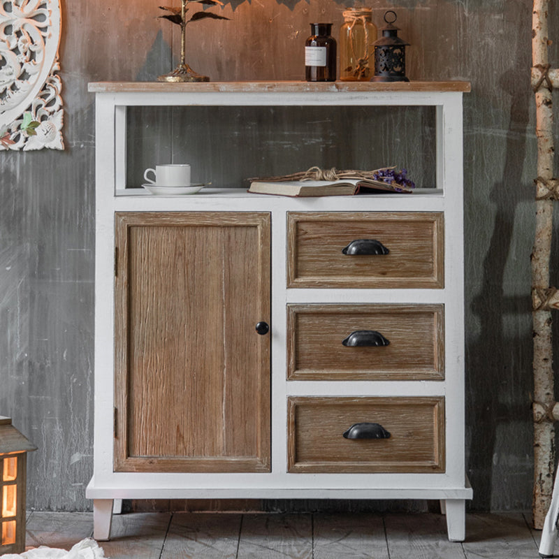 Rectangular Wood Cabinet Industrial Accent Chest in Distressed White