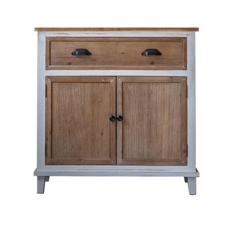 Rectangular Wood Cabinet Industrial Accent Chest in Distressed White