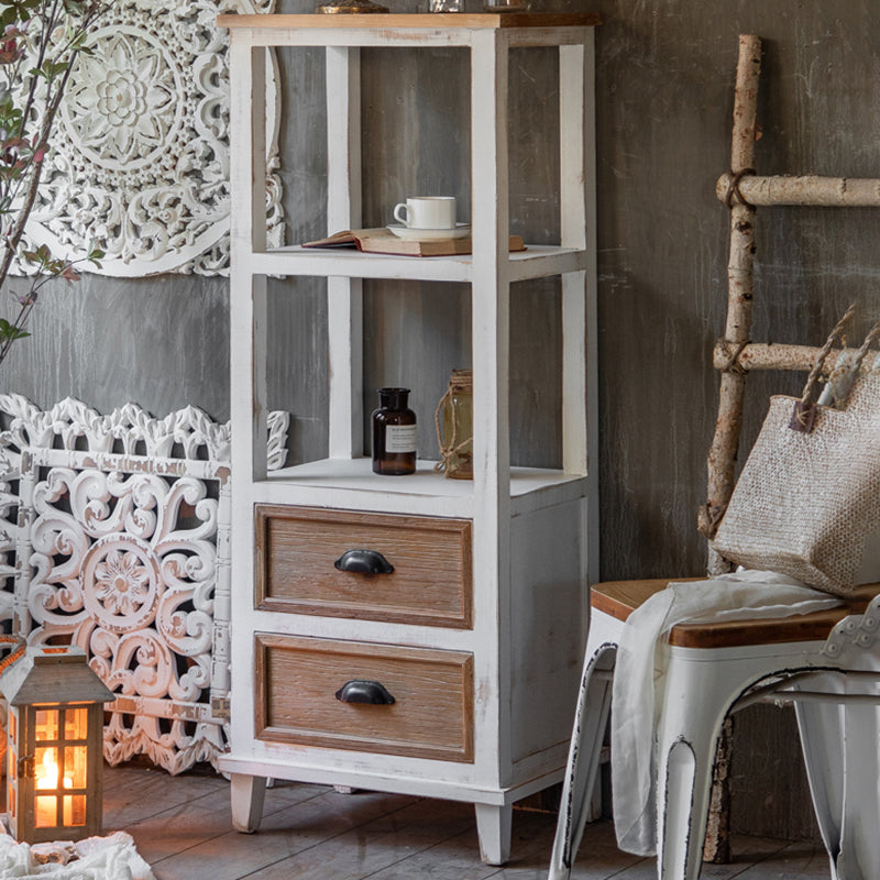 Rectangular Wood Cabinet Industrial Accent Chest in Distressed White