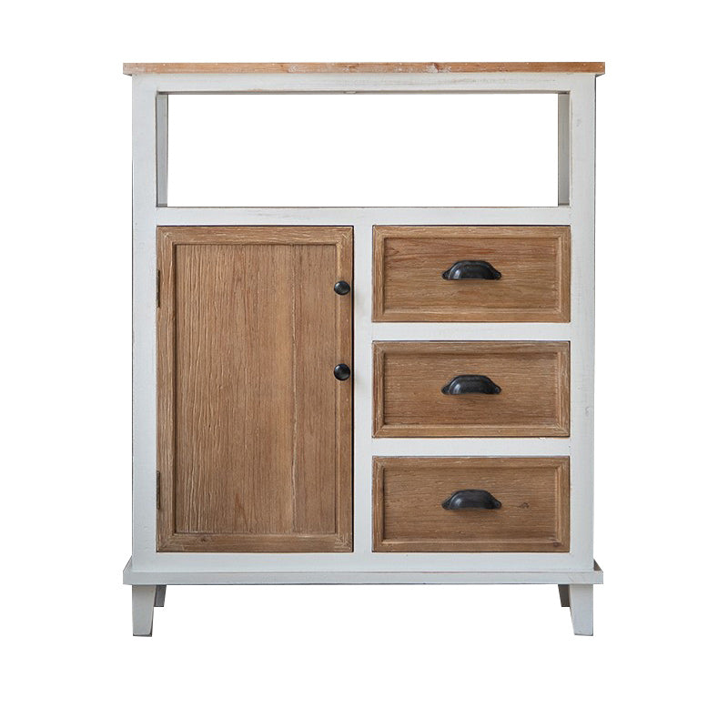 Rectangular Wood Cabinet Industrial Accent Chest in Distressed White