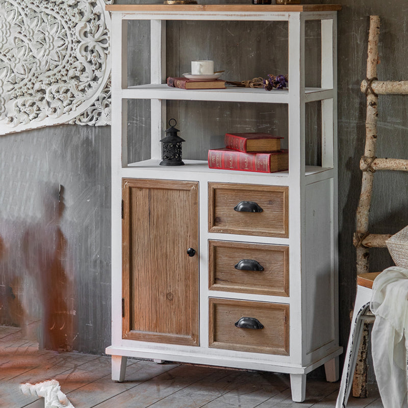 Rectangular Wood Cabinet Industrial Accent Chest in Distressed White
